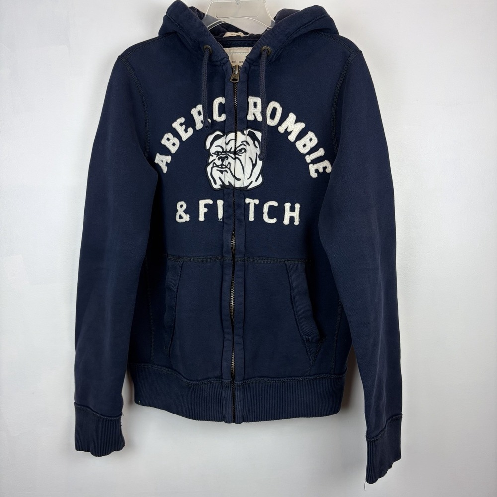 Abercrombie & Fitch Muscle Fit Zip Hoodie Mens Medium Y2K Heavy Bulldog Blue